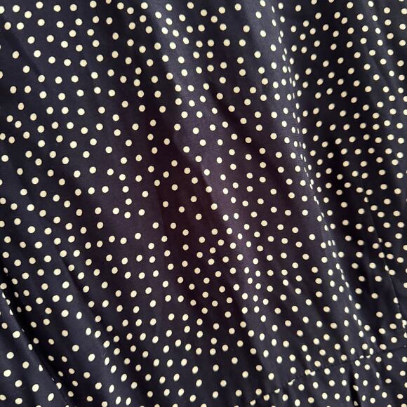 Boden Camille Polka Dot Midi Dress Navy Blue Tie Waist Slit Back Zip Sz 12 - Picture 8 of 14